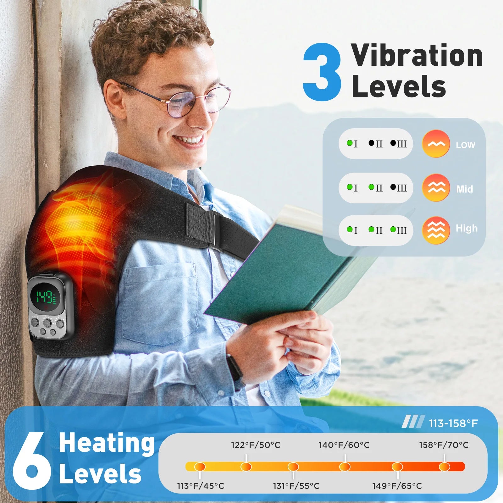 Electric Shoulder Brace for Men & Women, Shoulder Heated Pad Support Mobile Control, Relax Muscles Promote Blood Circulation