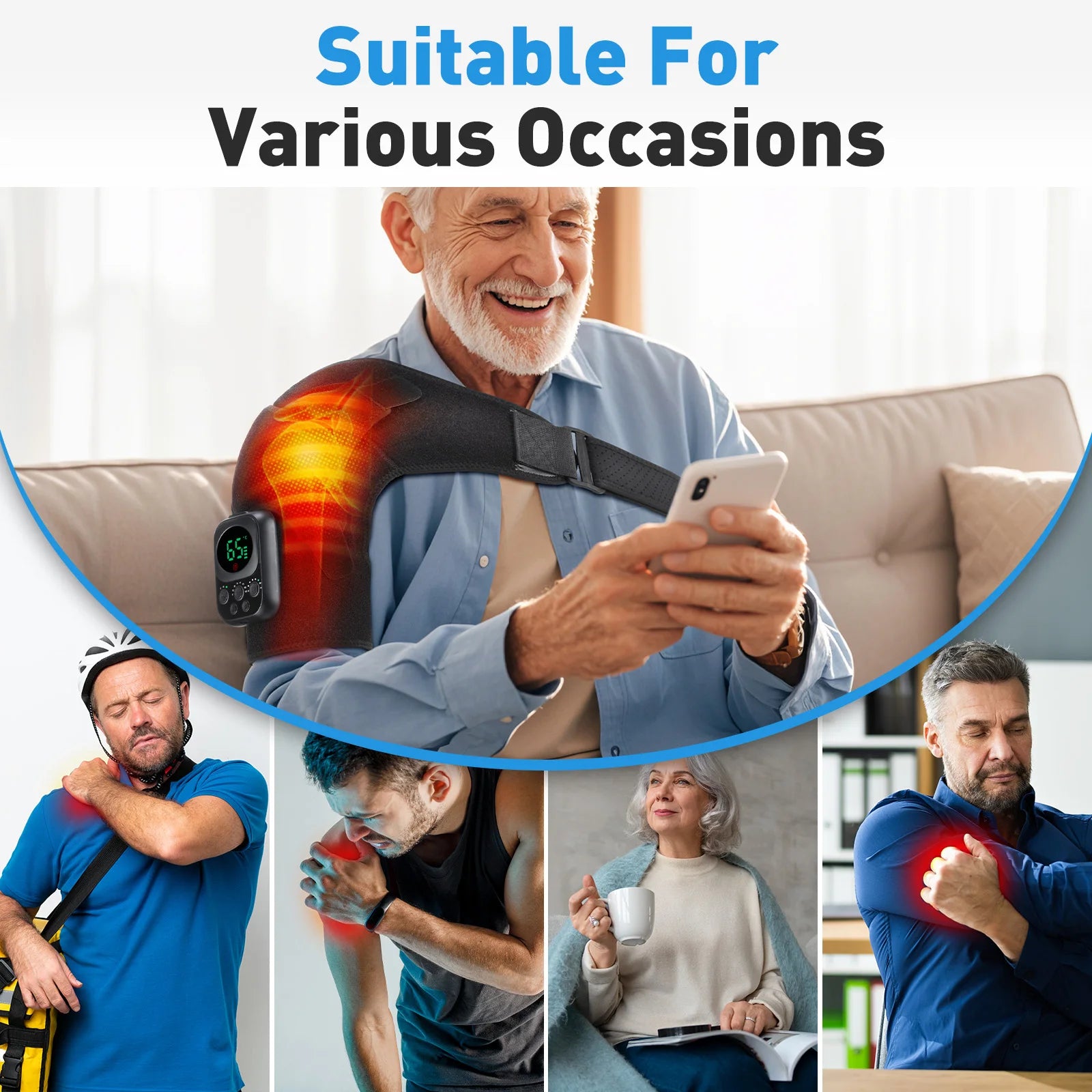 Electric Shoulder Brace for Men & Women, Shoulder Heated Pad Support Mobile Control, Relax Muscles Promote Blood Circulation