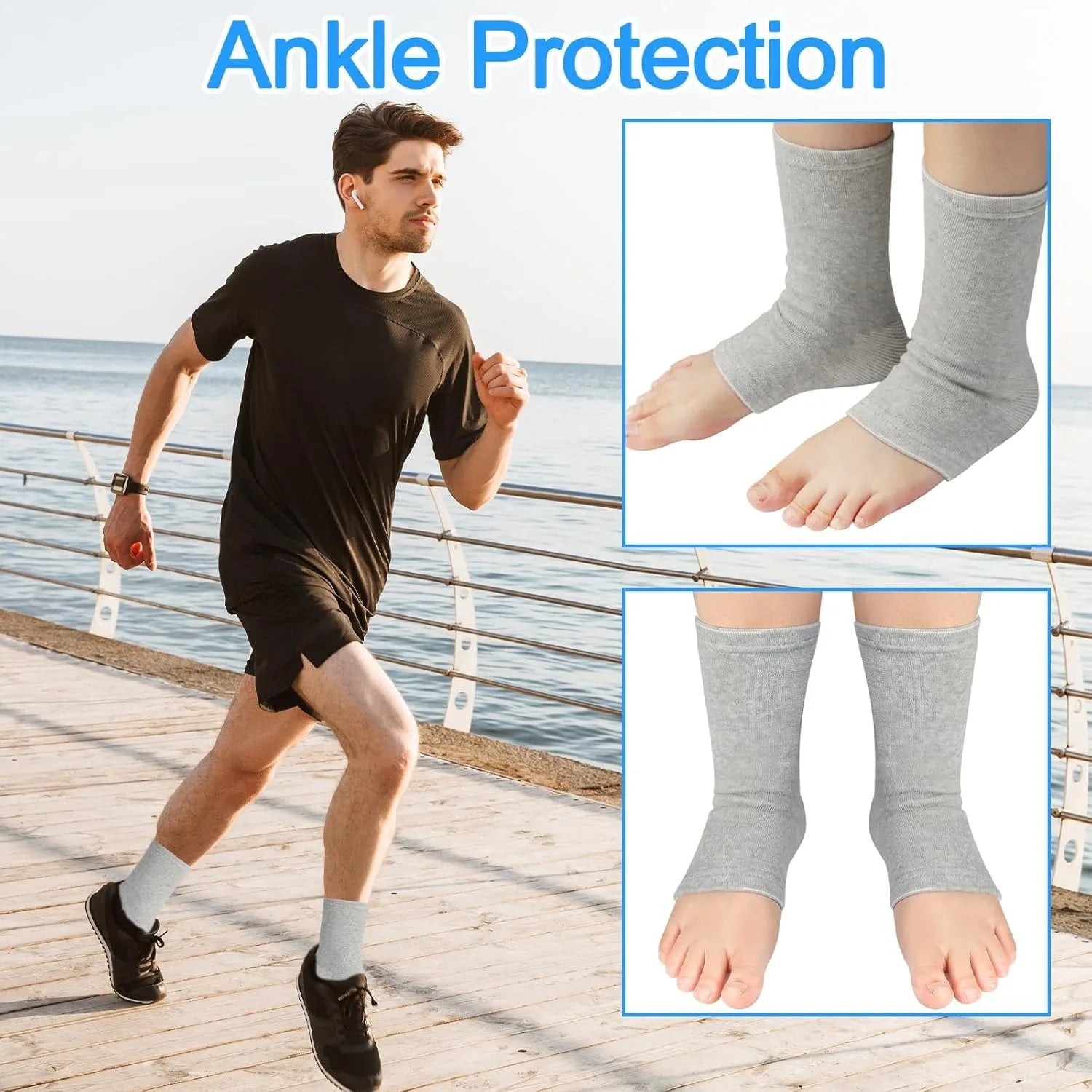 Bamboo Foot Sleeves, Soft and Breathable Plantar Fasciitis Socks, Arch Support Ankle Compression Sleeve for Men and Women Runnin
